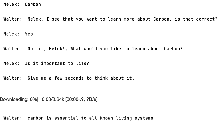Walter chatbot response about carbon and life