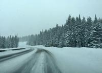 Snowy road in the mountains of central Colorado